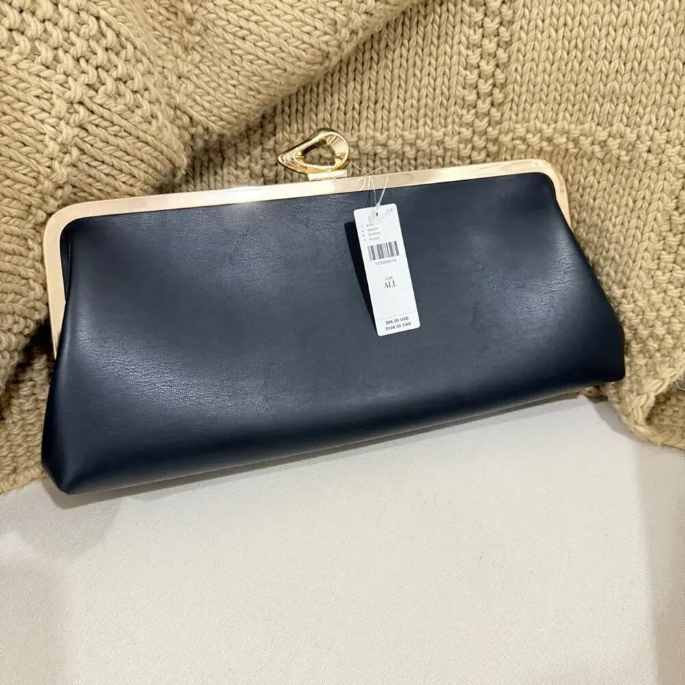 Anthropologie Claire Vegan Leather Turnlock Clutch